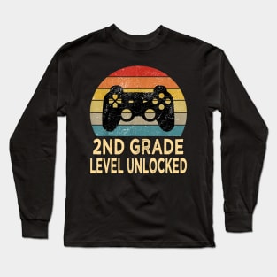 2nd Grade Level Unlocked Video Gamer Back to School Boys Long Sleeve T-Shirt